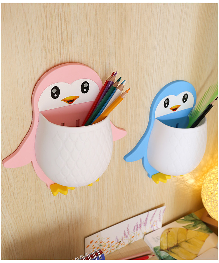 Creative cartoon penguin storage rack, makeup tools, organizing box, dormitory bathroom, toothbrush, bedside, mobile phone, wall hanging and storage pic 12