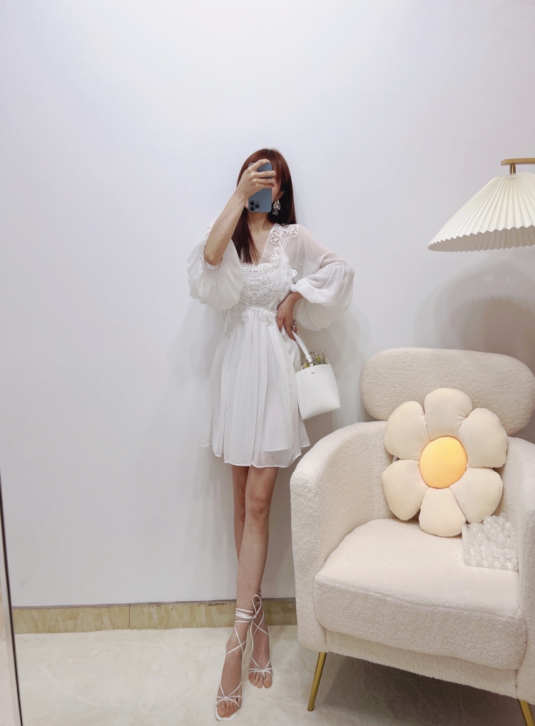 Blanco fresco y fluida fairy chiffon costura de encaje vestido de dos piezas no se puede ocultar en secreto ninging zhao ruth pic 2