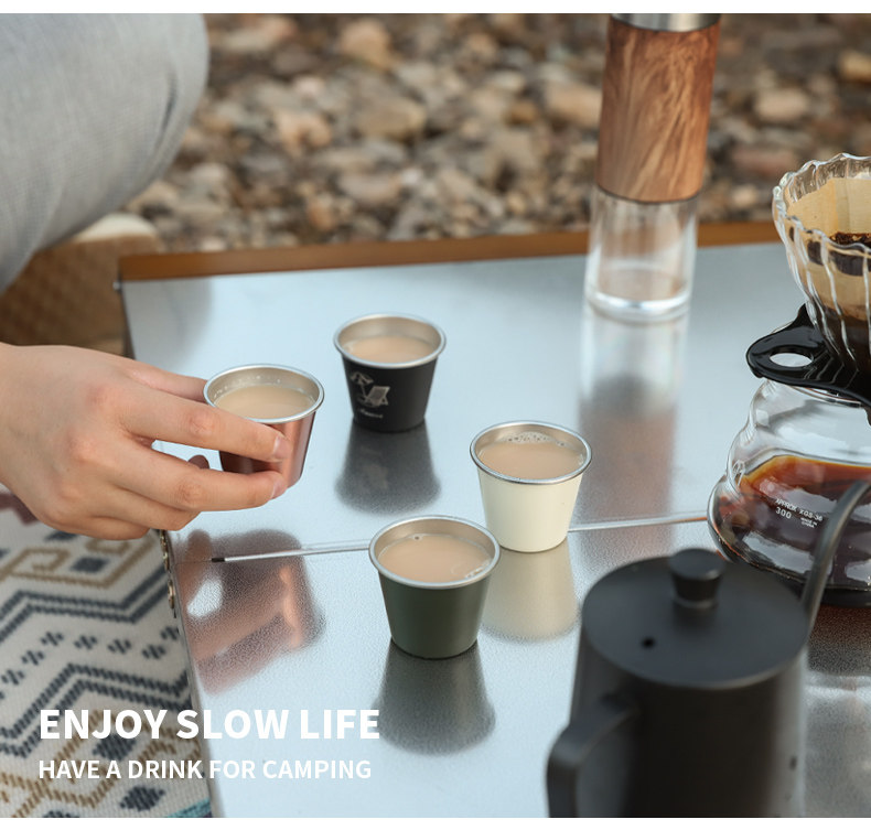 户外露营不锈钢咖啡杯小酒杯野营水杯茶饮杯 便携350ML宽口可叠层详情5