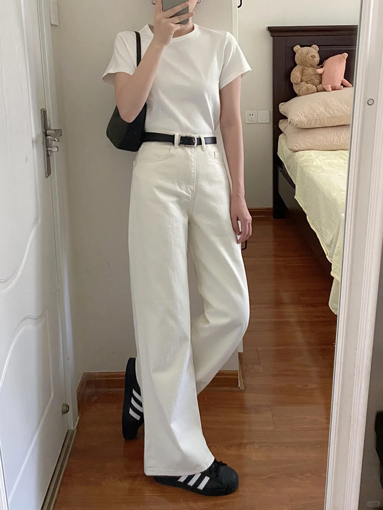 白色直筒牛仔裤女秋冬2025新款高腰显瘦小个子加绒宽松窄版阔腿裤详情7