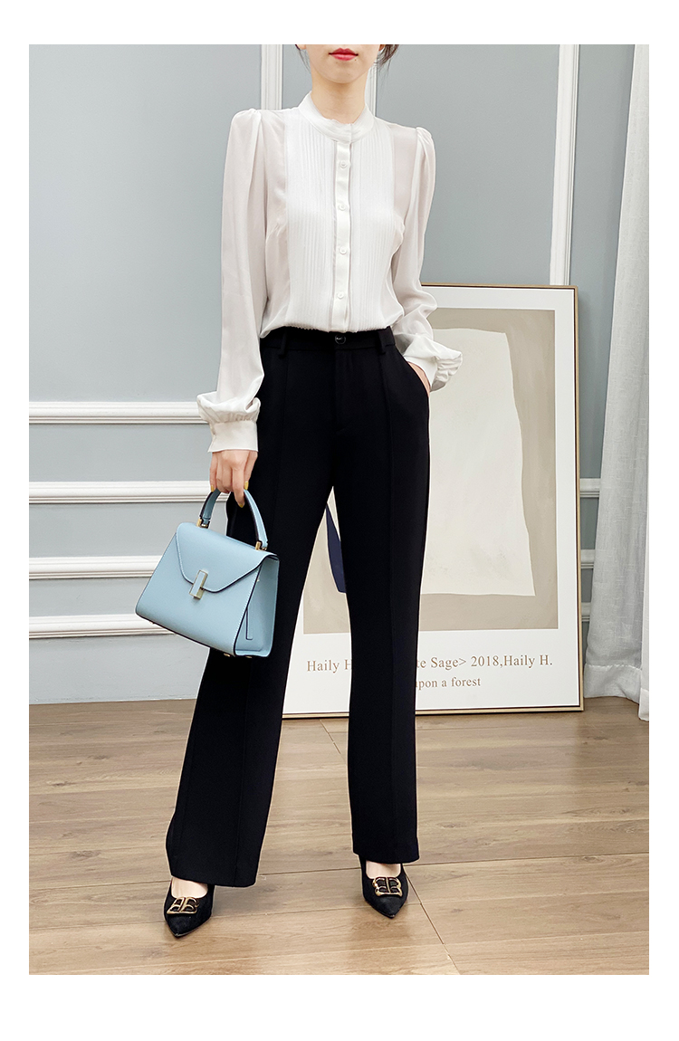 左左家 温柔气质重工风琴褶真丝衬衫女圆领气质灯笼袖桑蚕丝上衣详情26