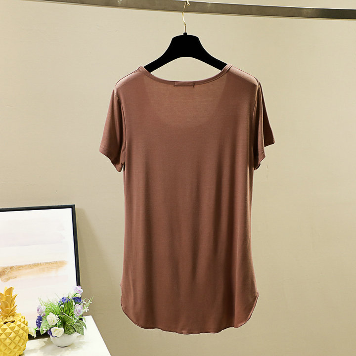 Spring and summer round-neck Korean-style candy-colored modal base layer, short-sleeved large U-neck top, loose basic T-shirt for women pic 16
