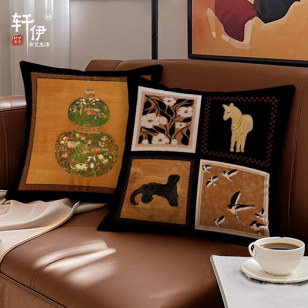 中古风沙发抱枕高级感靠背垫床头靠枕套新款车载靠枕垫含芯靠垫子