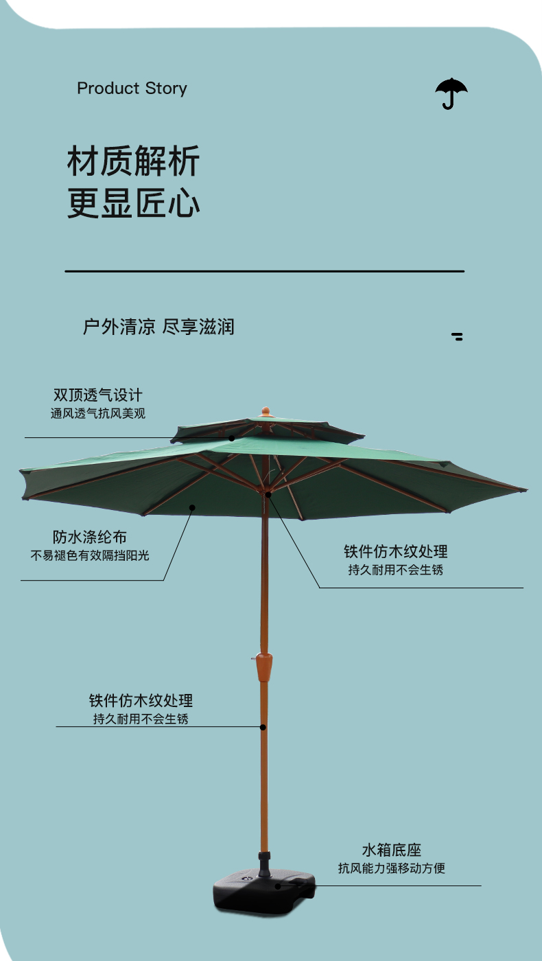 遮阳伞户外太阳伞庭院伞露台花园罗马伞岗亭防晒沙滩伞户外摆摊伞详情13