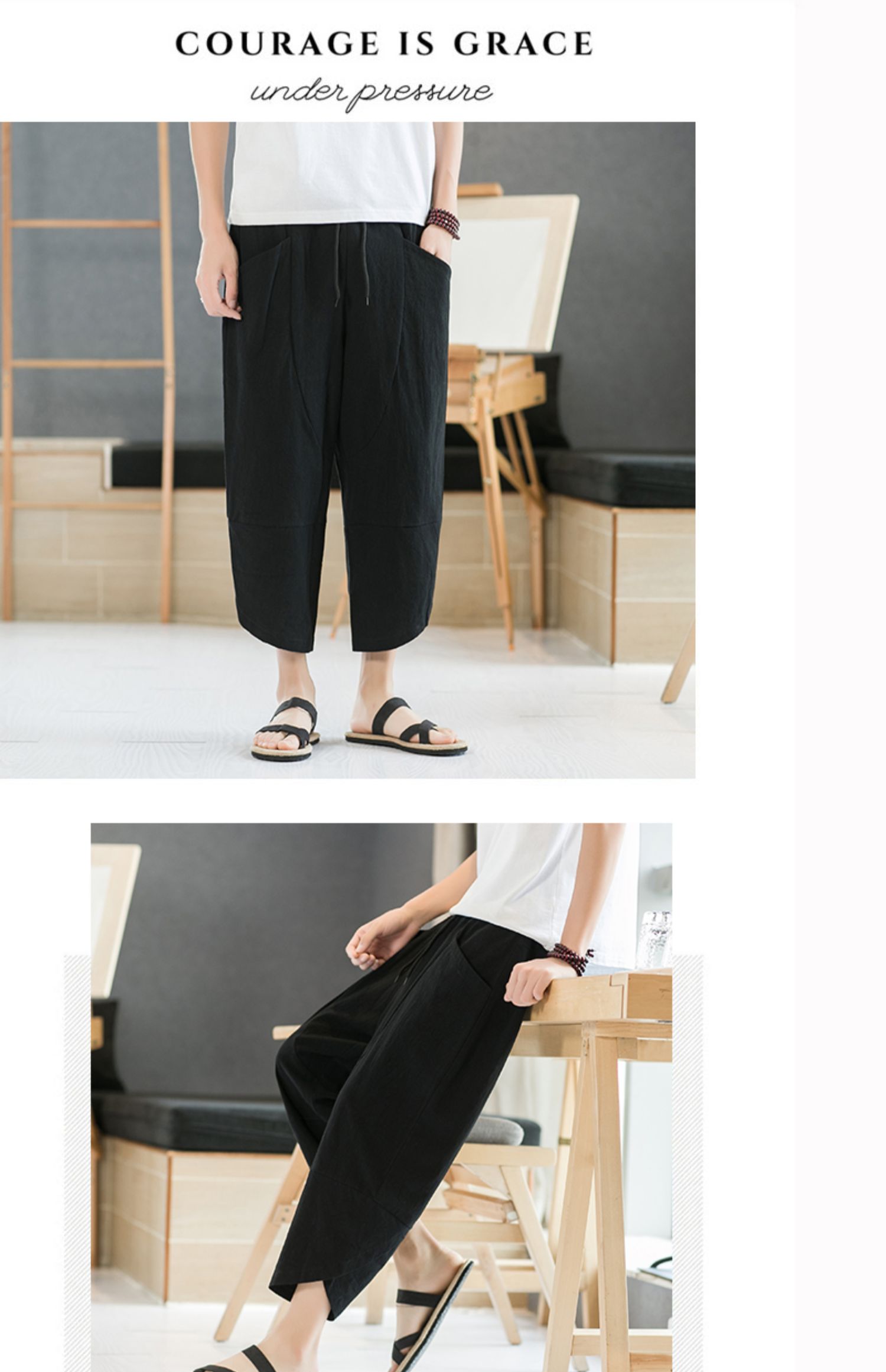 Aliexpress 2022 Summer New Style Chinese style simple solid color seven-inch wide-leg pants for men, beach pants, casual pants for men pic 33