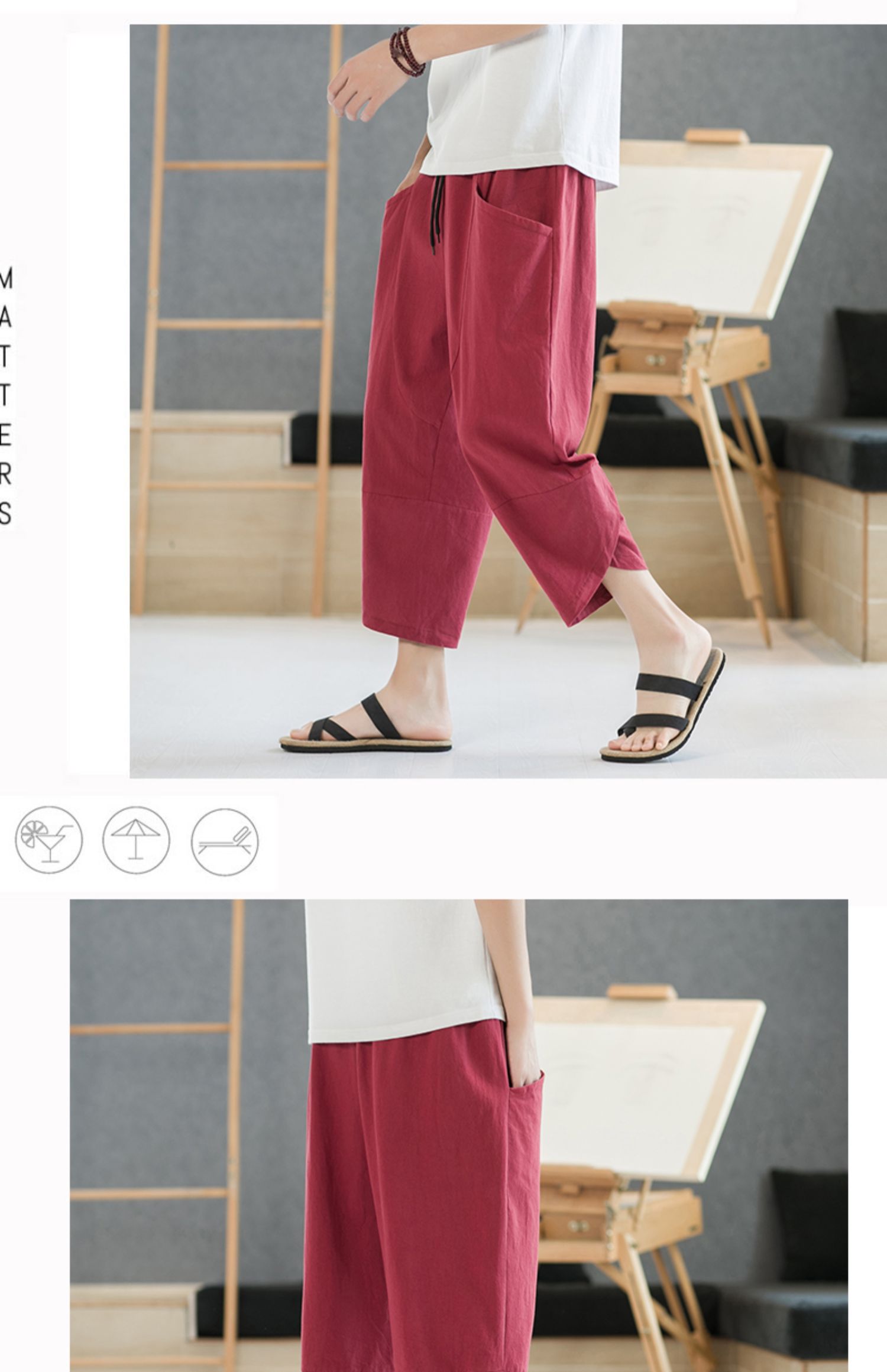 Aliexpress 2022 Summer New Style Chinese style simple solid color seven-inch wide-leg pants for men, beach pants, casual pants for men pic 27