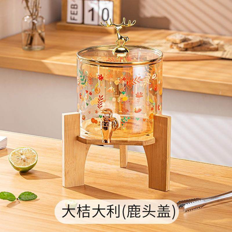 Light luxury cold water bottle faucet, food-grade high borosilicate glass, high-temperature resistant household water storage, cold water, beverage and juice bucket Specification image