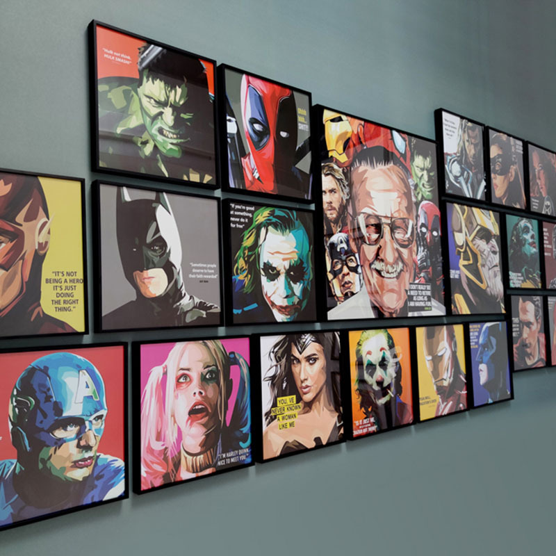 漫威英雄波普风钢铁侠美国队长蜘蛛侠卡通装饰画壁画卧室书房版画