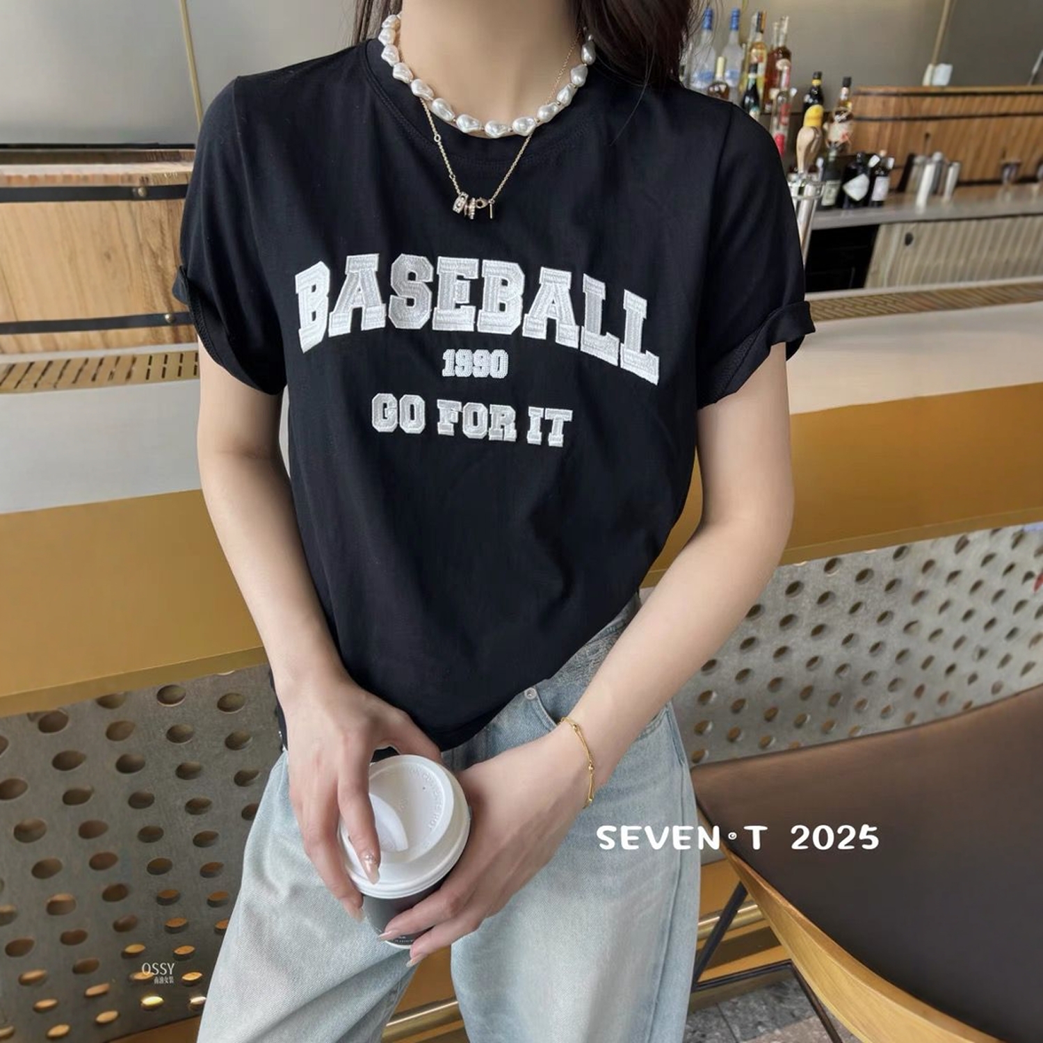 深圳南油高端女装欧洲站2025春季新款女装欧货时尚字母印花短袖T