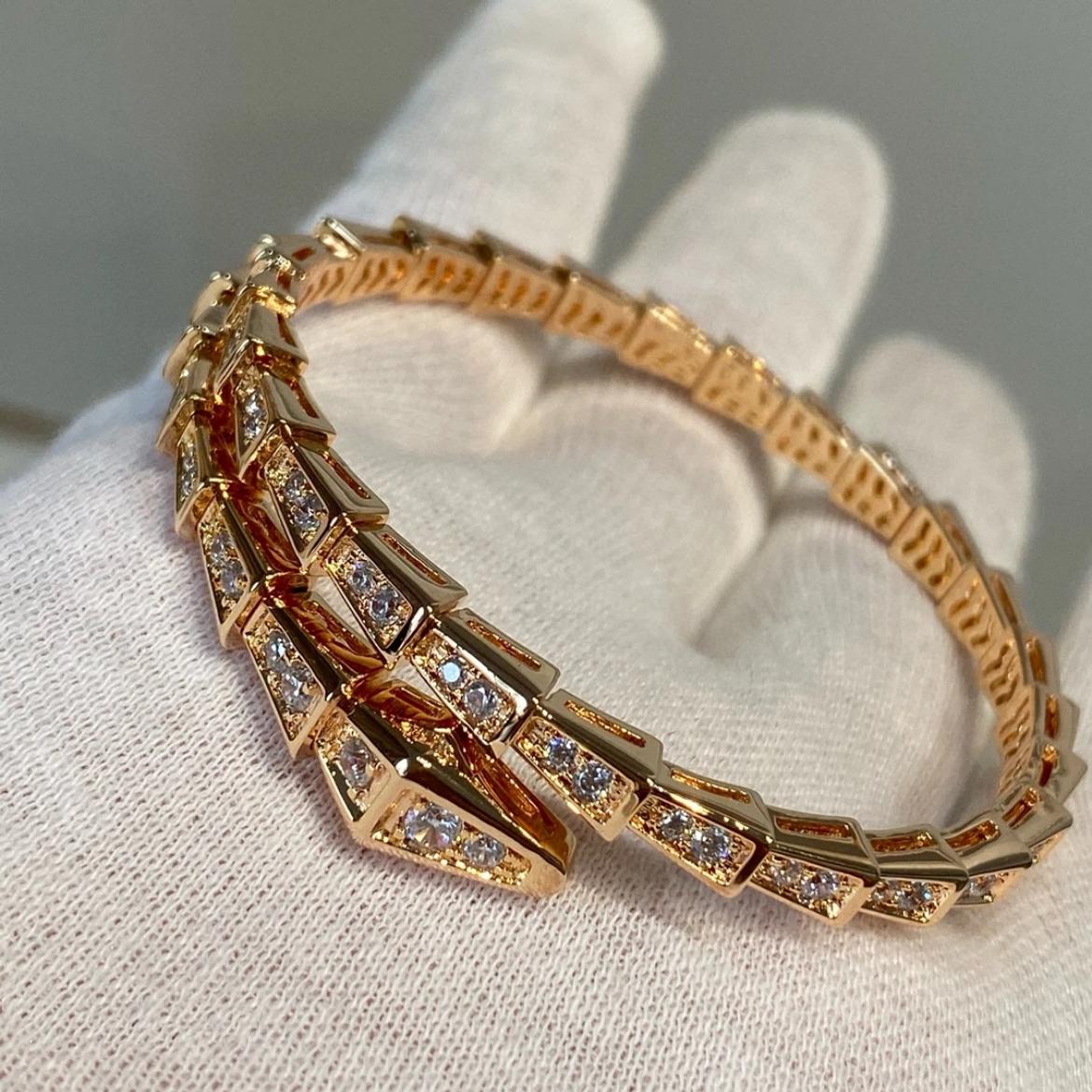 【高定轻奢】满钻蛇骨手环弹簧光身弹力蛇形开口情侣镶钻手镯