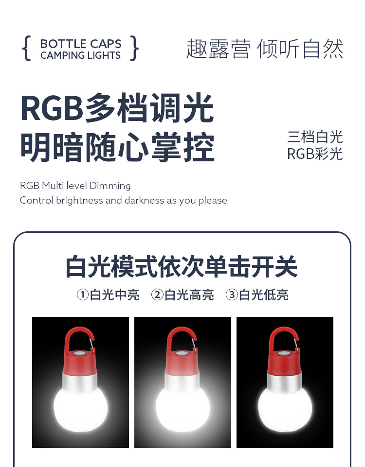 户外露营灯氛围灯充电水瓶灯炫彩瓶盖灯帐篷照明灯天幕挂灯手电筒详情4