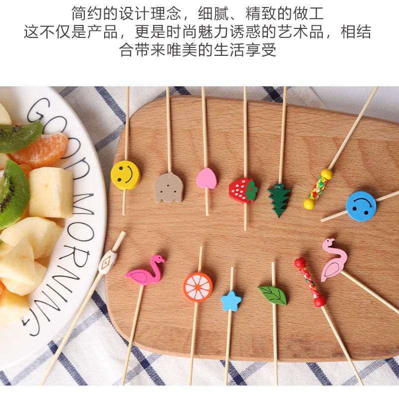 一次性水果签彩色竹签创意工艺鸡尾酒冷菜果盘装饰拼盘艺术签包邮详情12