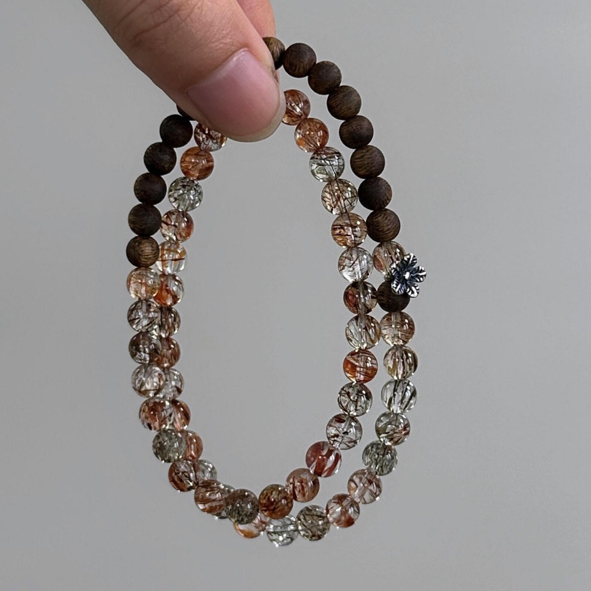 A natural black gold super seven crystal bracelet with double rings of agarwood, cold and exquisite, stacked and wealth-attracting magnetic field bracelet for women pic 5