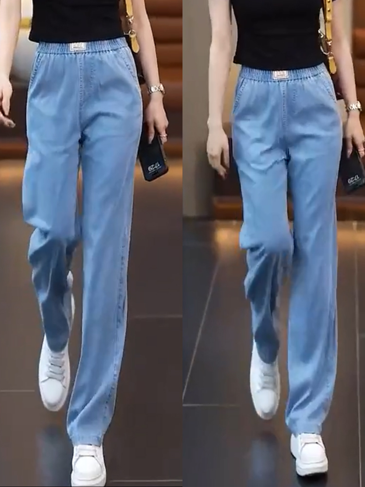 Summer Tencel thin jeans, women's stretched-waist narrow wide-leg pants, ice silk drape, petite casual straight-leg pants Specification image