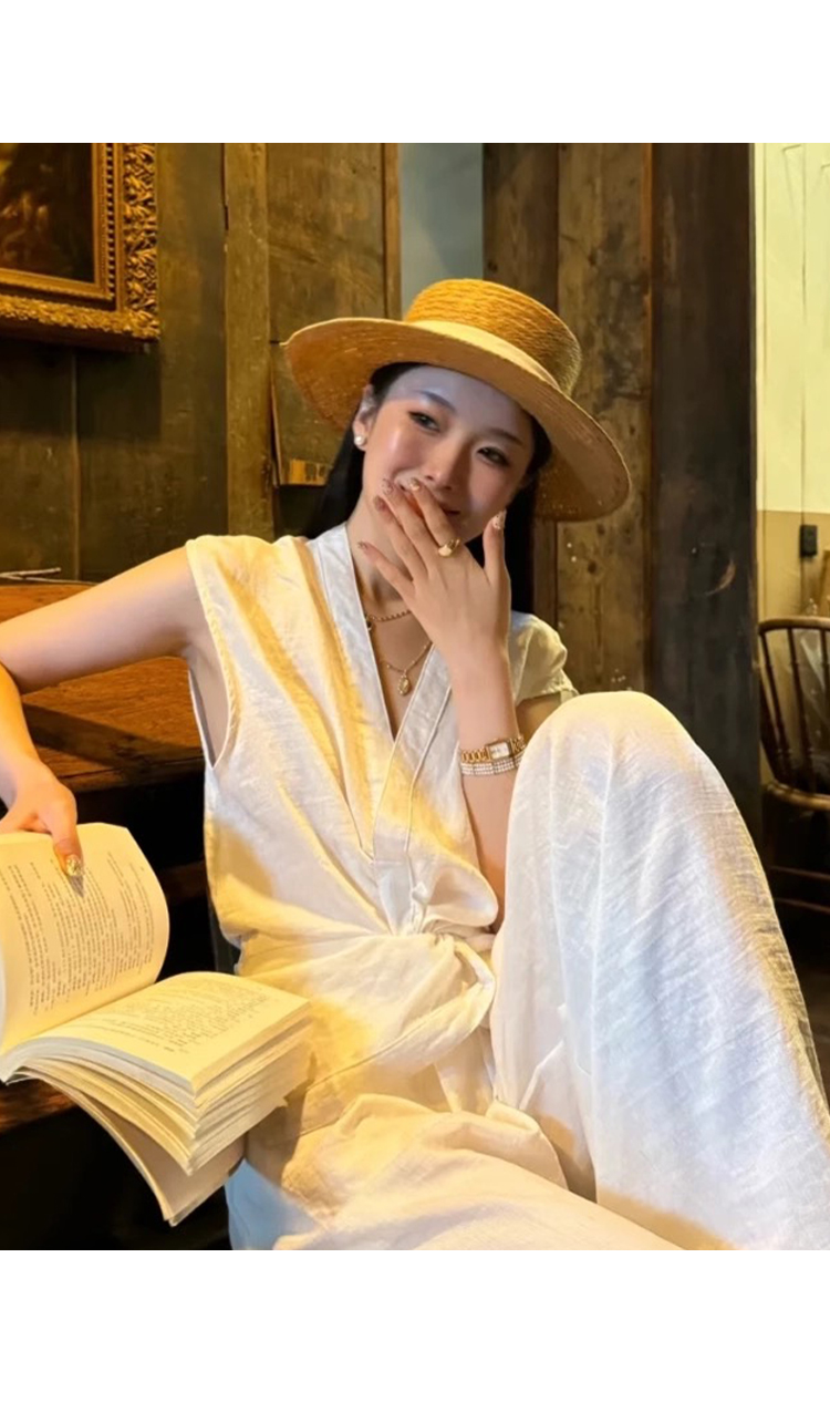 Old Qian style retro flat-topped straw hat for women, summer beach sun hat, sun protection hat, straw woven top hat pic 8