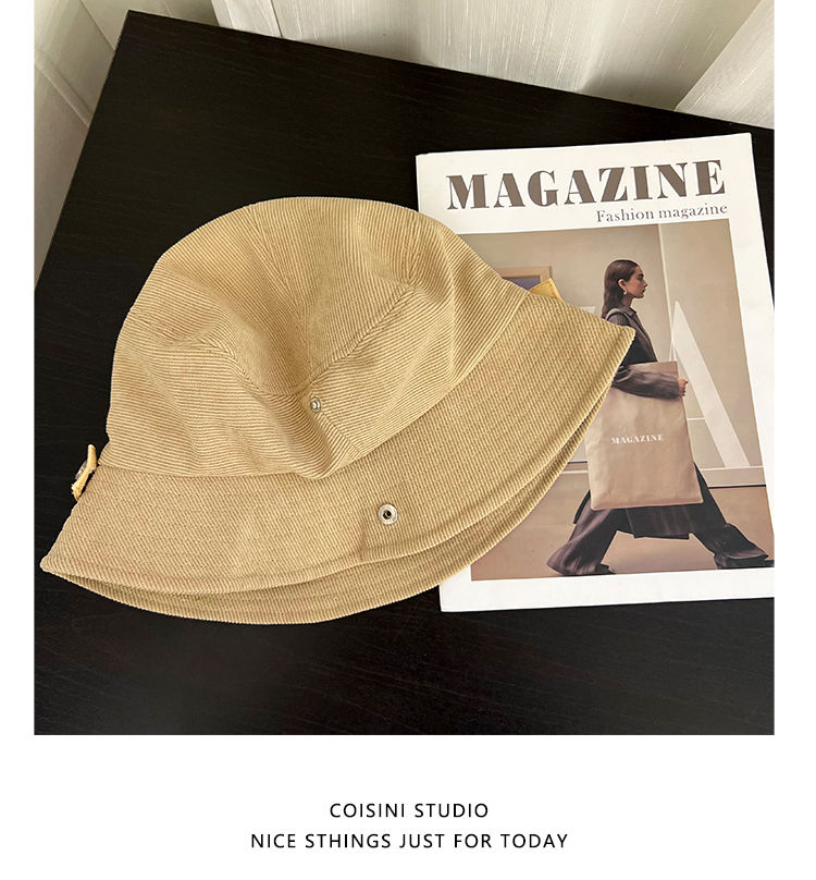 高品质灯芯绒渔夫帽子女秋冬季新款休闲百搭显脸小一帽多戴小礼帽详情43