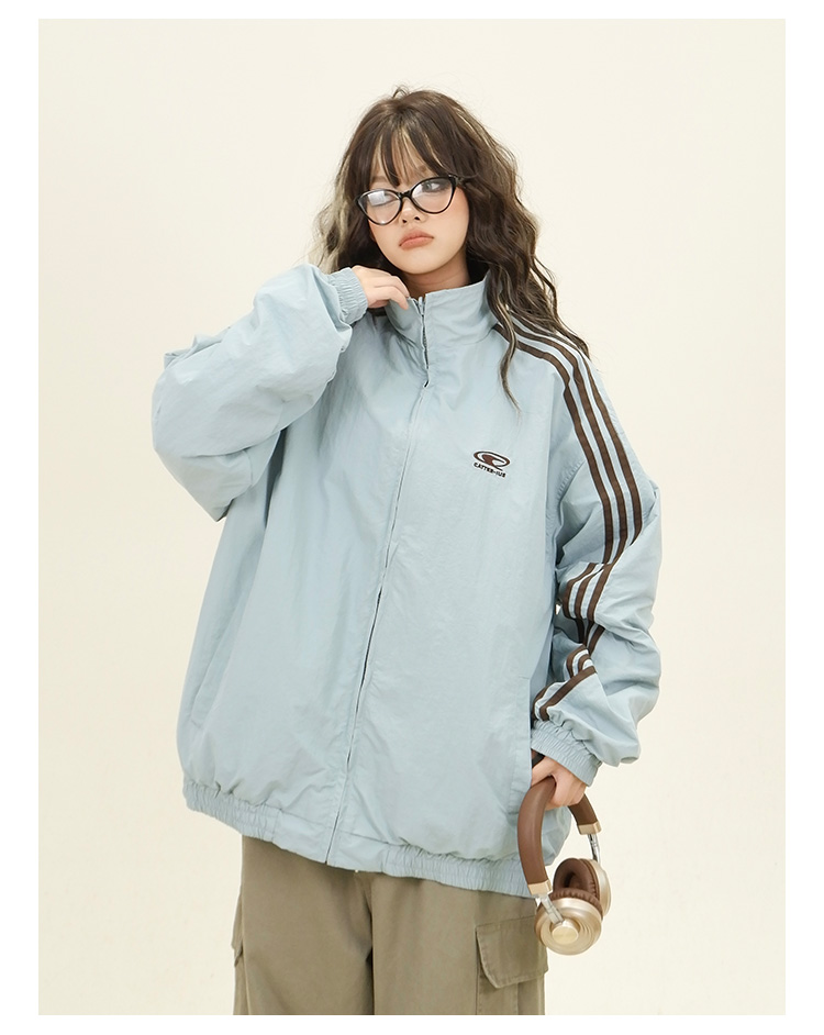 怕麻烦三条杠双面穿夹克女2024秋季新款宽松bf美式复古学院风外套详情18