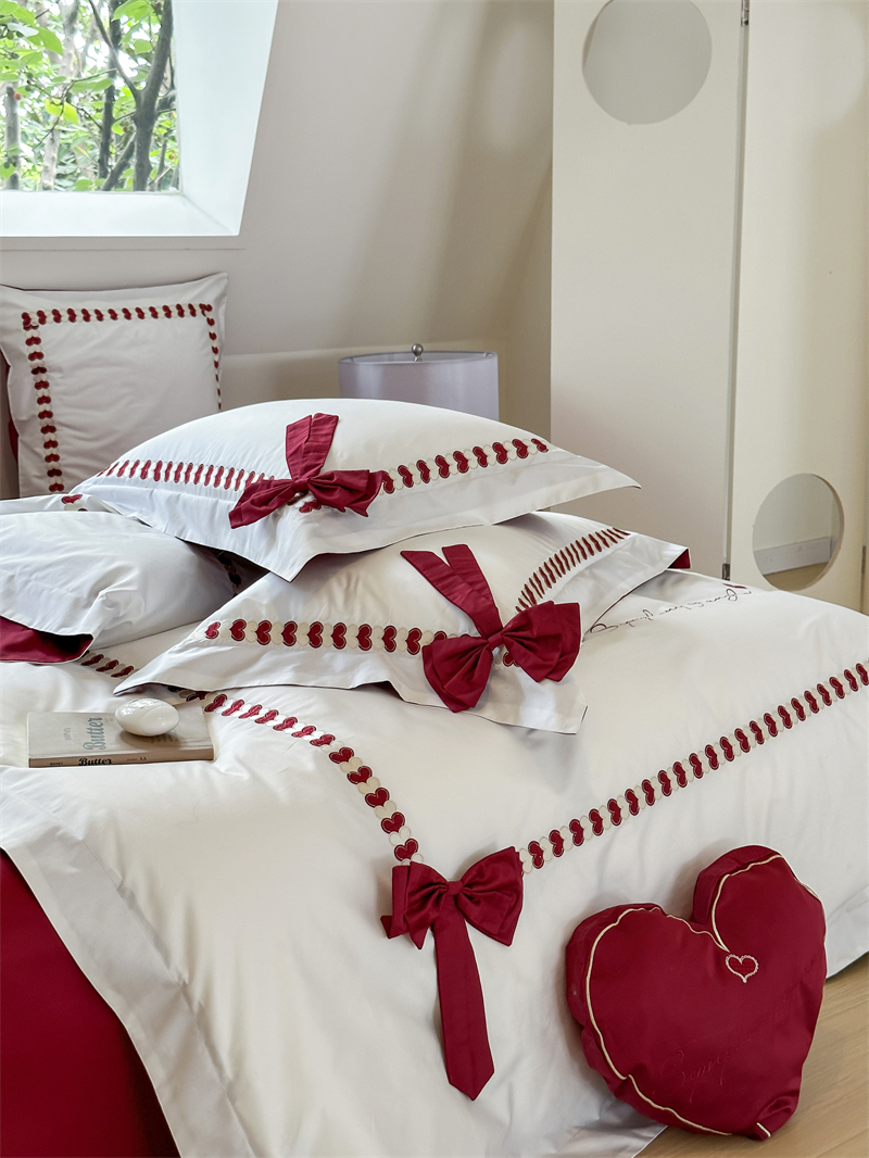 100 pieces of Australian cotton pure cotton four-piece set for wedding, girlish wedding heart, bow embroidery, all-cotton bedding pic 12