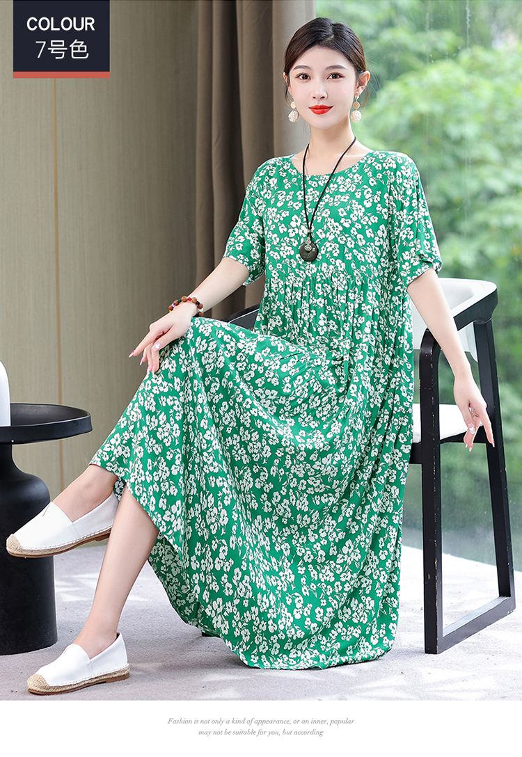 2024新款高端碎花棉绸连衣裙女夏气质妈妈遮肚子大码连衣裙长裙子详情24