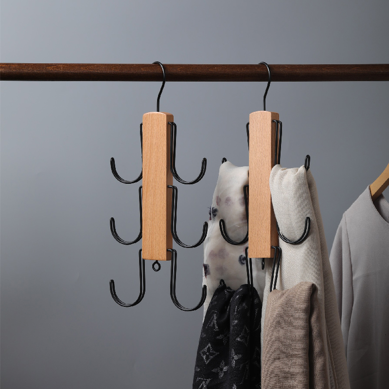 多功能木质挂钩围巾丝巾吊带皮带领带内衣包包帽子收纳衣架省空间详情图2
