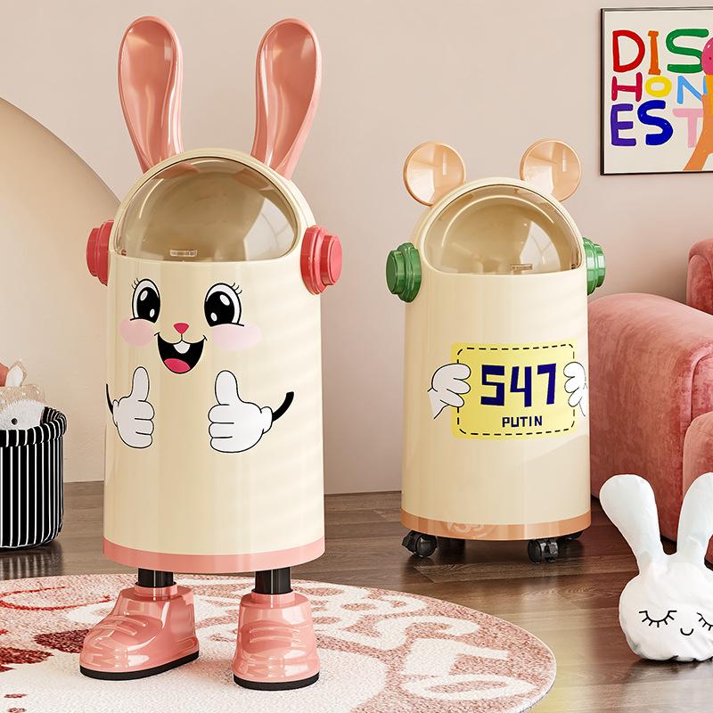 Creative cartoon household flip lid trash can, high appearance level, rabbit ears, double bucket with lid and pulley, kitchen and living room trash can Specification image