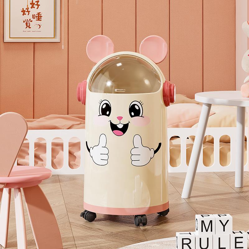 Creative cartoon household flip lid trash can, high appearance level, rabbit ears, double bucket with lid and pulley, kitchen and living room trash can Application Scenario