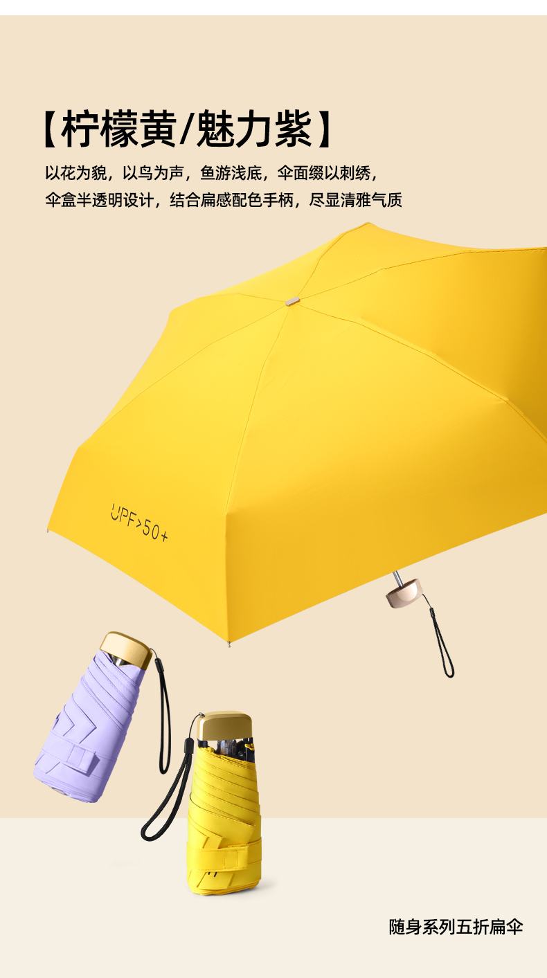 Compact and convenient umbrella for women, dual-purpose: sun protection, UV protection, and sunshade. Mini capsule, thickened with black vinyl pic 8