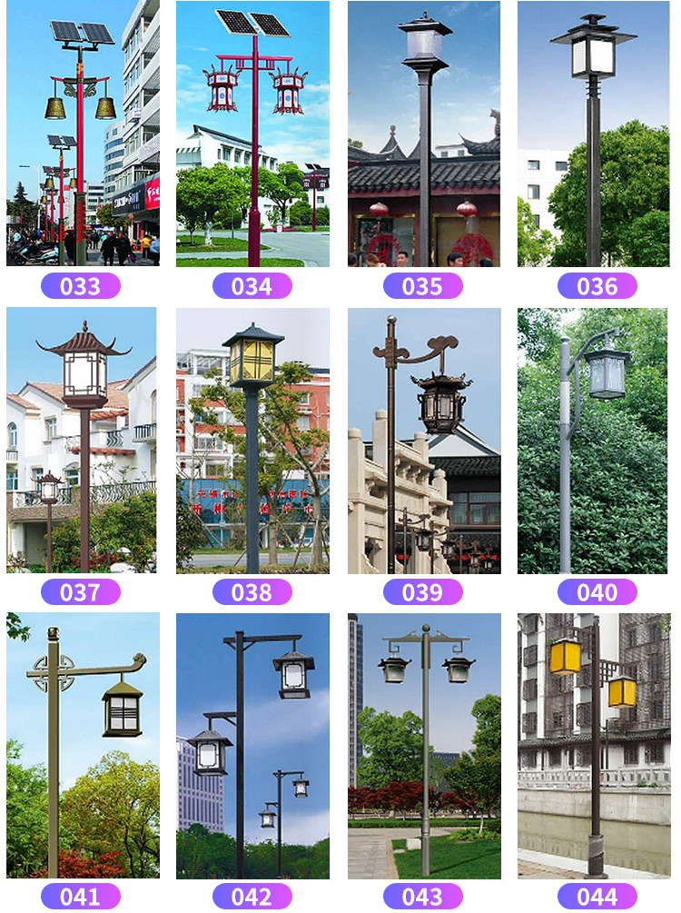 国潮仿古中式庭院灯户外3米景观灯小区公园景区复古双头LED太阳能路灯详情10