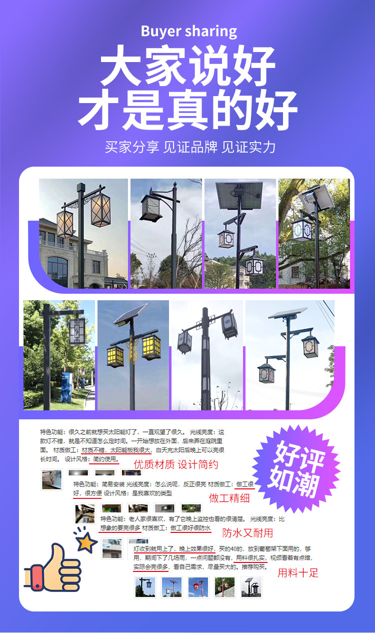国潮仿古中式庭院灯户外3米景观灯小区公园景区复古双头LED太阳能路灯详情3