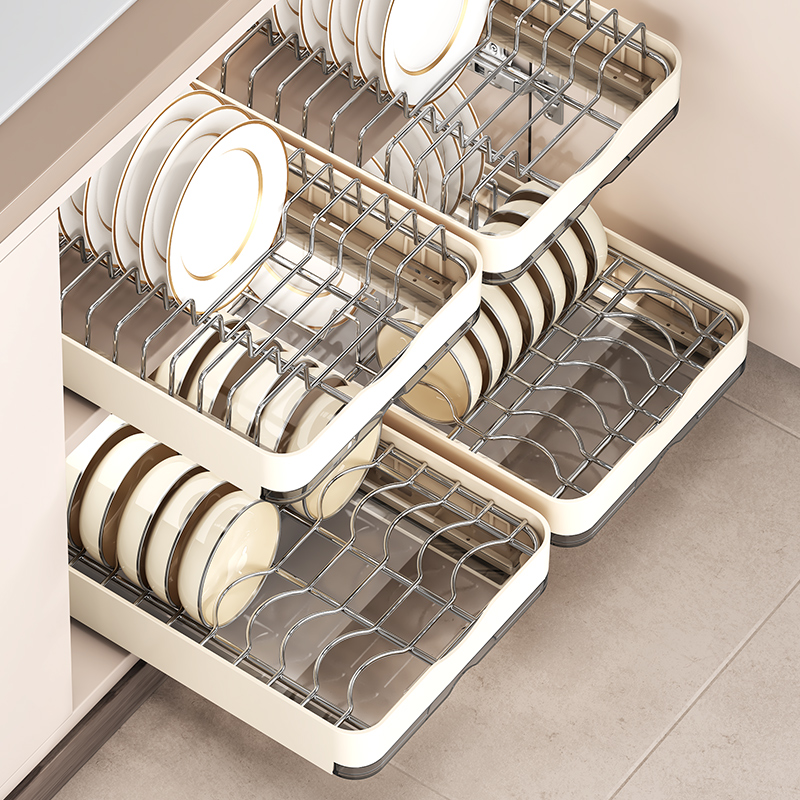 Kitchen bowl rack, pull-out dish storage layer rack, overall cabinet, pull-out basket bowl rack, drawer-type bowl and plate draining storage rack details Picture