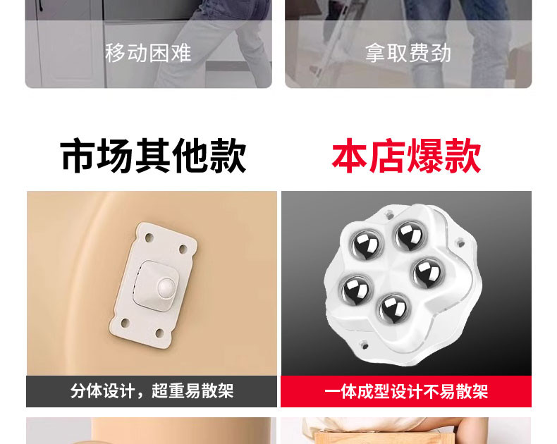 万向轮轮子移动粘贴式滑轮底座滚珠免打孔钢珠尼龙珠静音家具脚轮详情6
