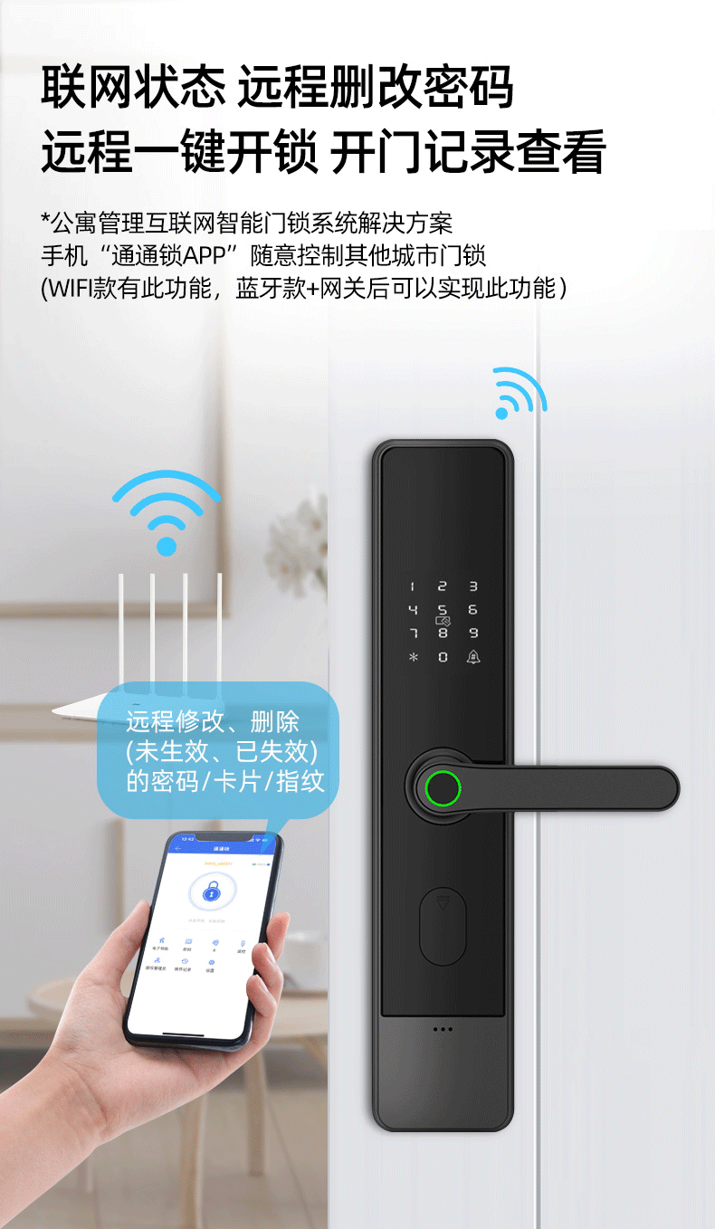 قفل الباب الذكي الأسود يدعم التحكم عن بعد في APP Doorlock pic 11
