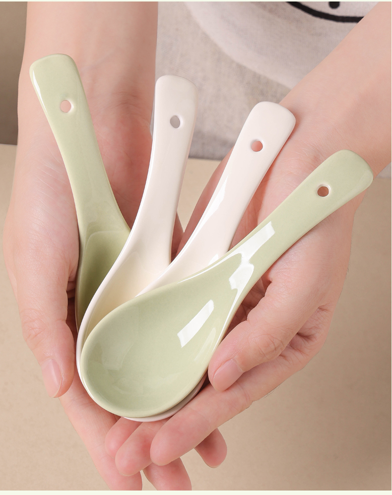 现货奶油风陶瓷汤勺家用调羹高档精致餐具小汤匙一人一勺喝粥吃饭详情8