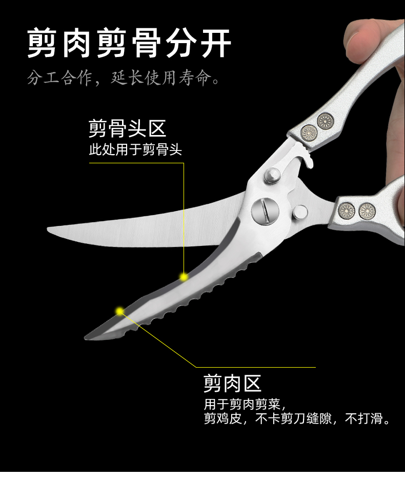 德国厨房剪刀多功能家用钛钢强力剪鸡鸭鹅骨头专用进口剪子食品级详情7