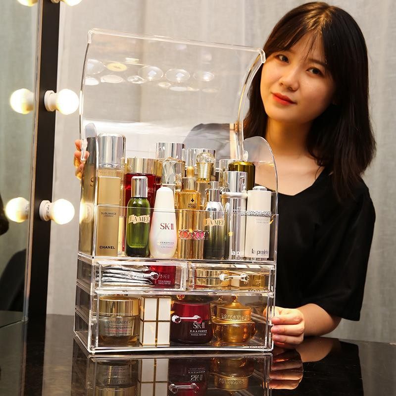 透明防尘化妆品收纳盒桌面置物架家用护肤刷整理亚克力网红梳妆台