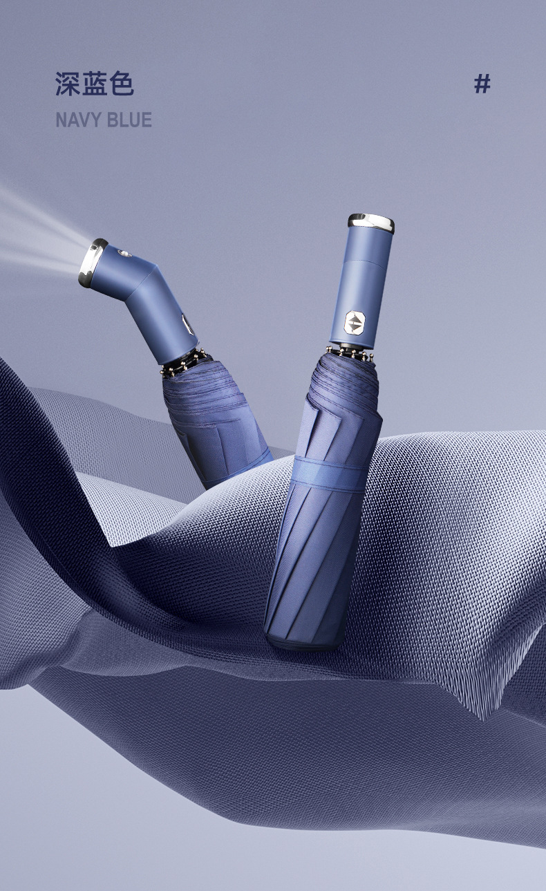LED手电筒照明雨伞可旋转自动伞抗风车载商务黑胶伞抖音代发印刷详情13