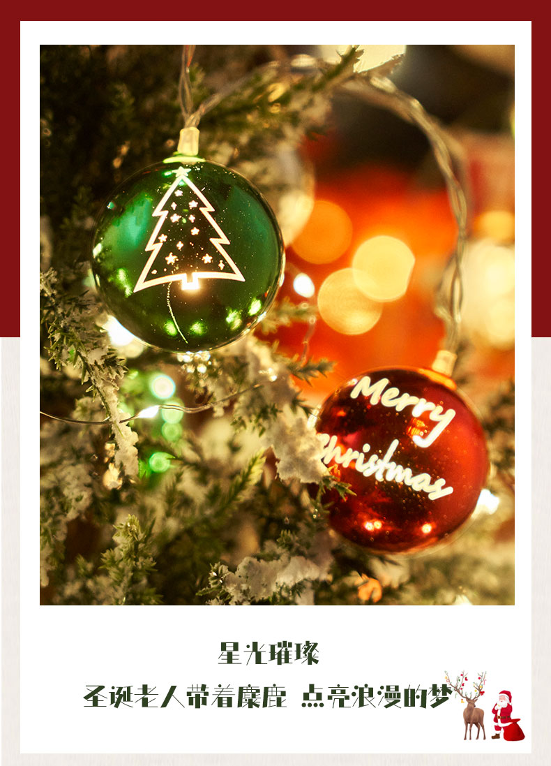 跨境圣诞元旦装饰灯橱窗客厅圣诞氛围布置挂件LED电镀球彩闪灯串详情6