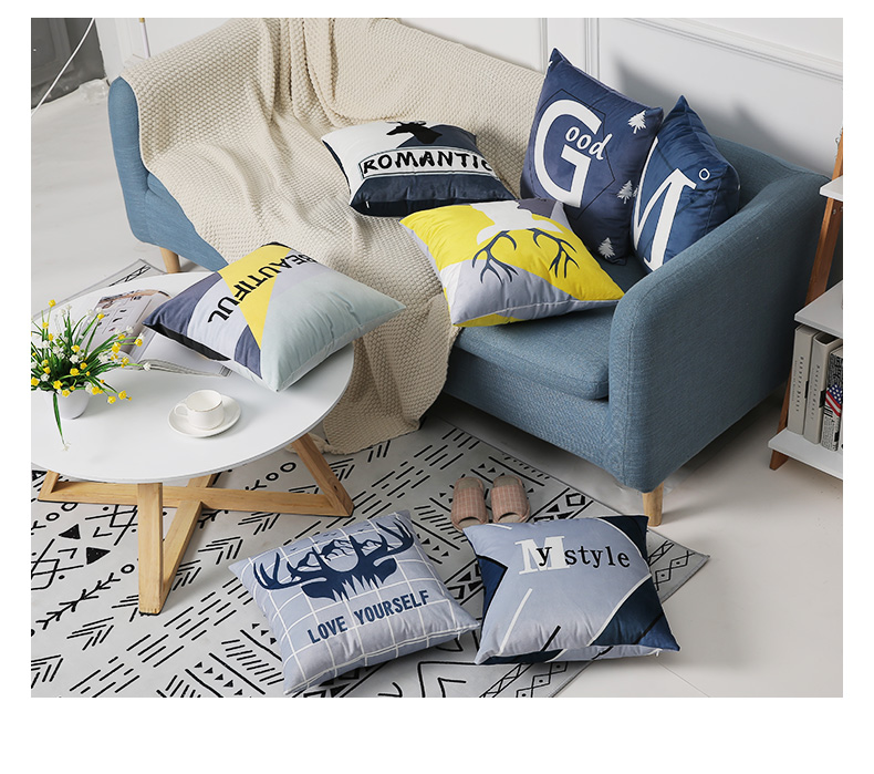 亚马逊抱枕靠垫套黑白黄色条纹几何格子客厅沙发印花床头抱枕套详情15