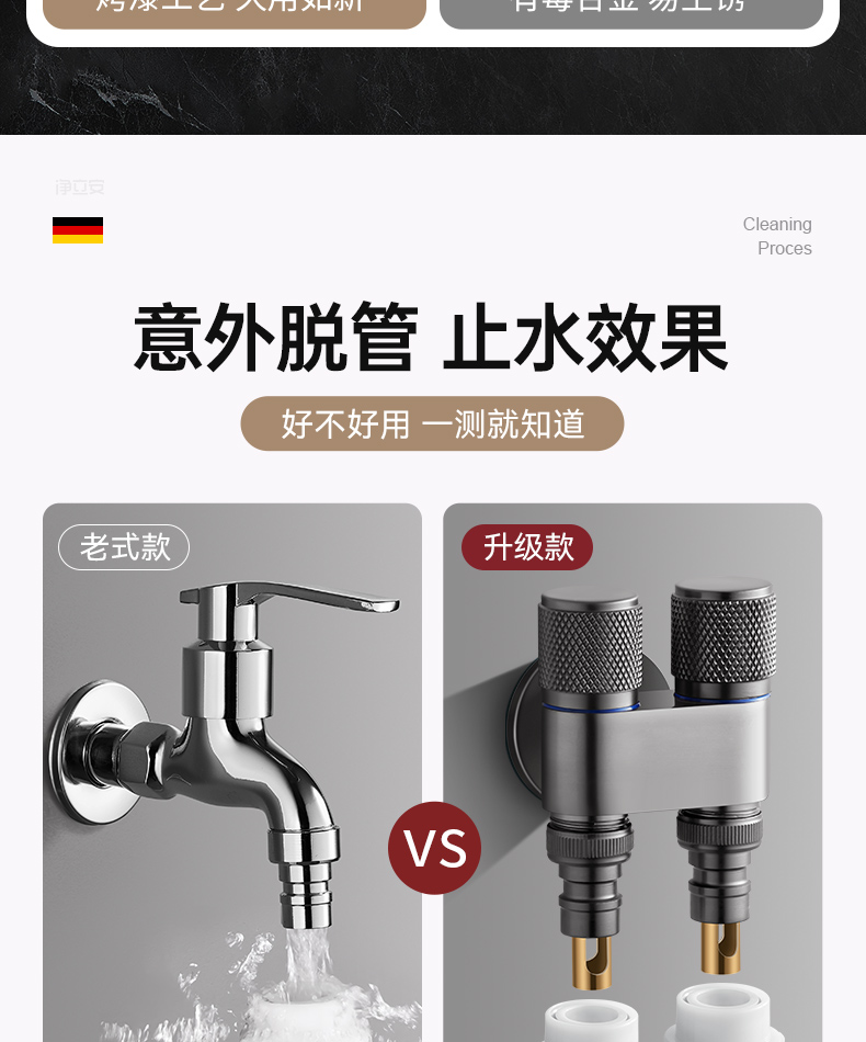 双出水一进二出角阀洗衣机水龙头自动止水阀专用铜三通一分二接头详情6