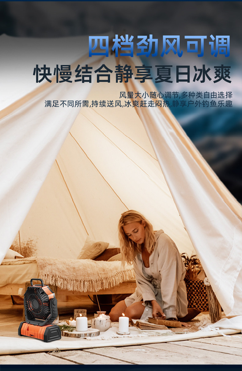 跨境爆品outdoor fan户外露营风扇野营帐篷usb便携式照明夏季电器详情15