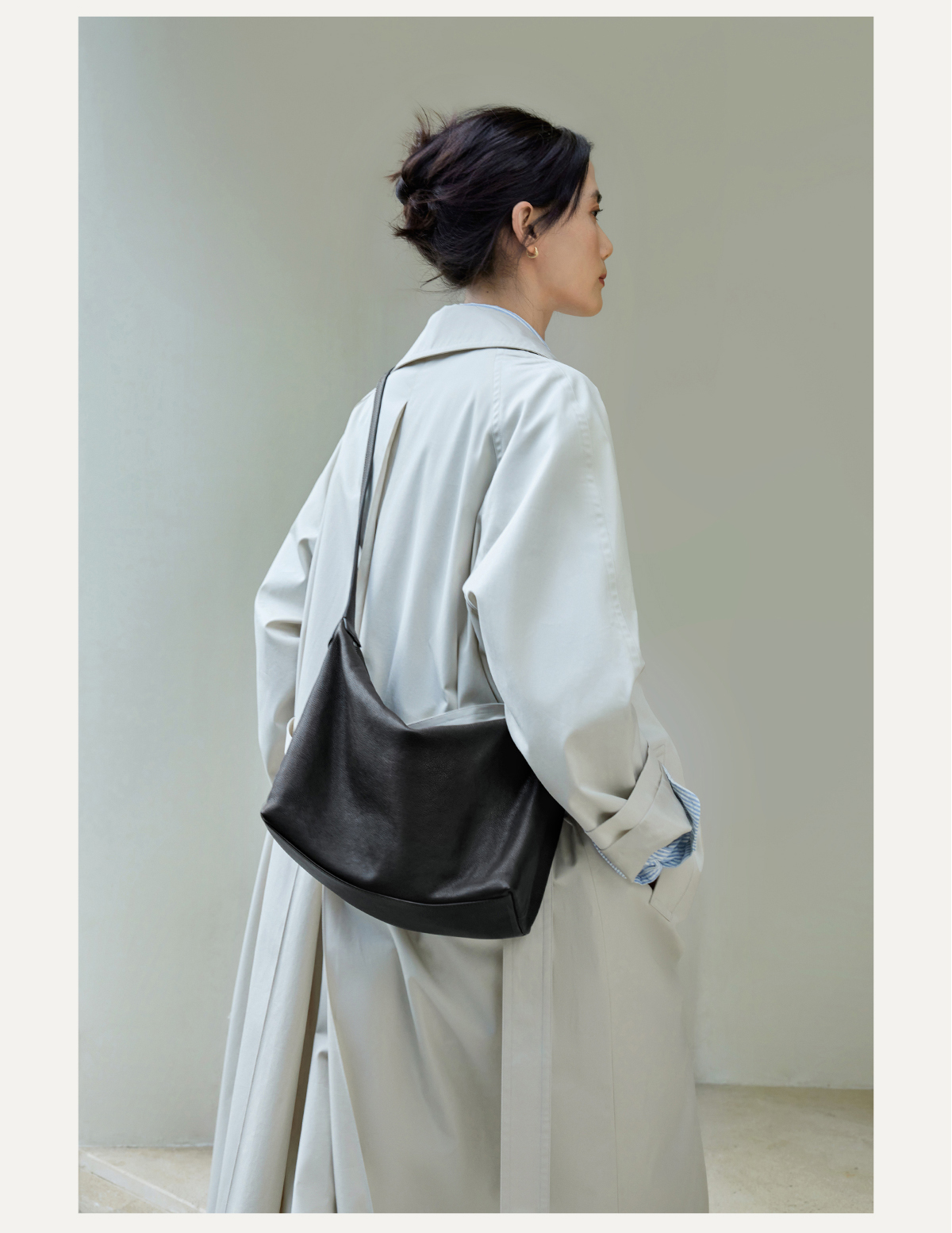 裘真植鞣牛皮腋下经典hobo包百搭休闲单肩斜挎通勤包真皮饺子包女详情17