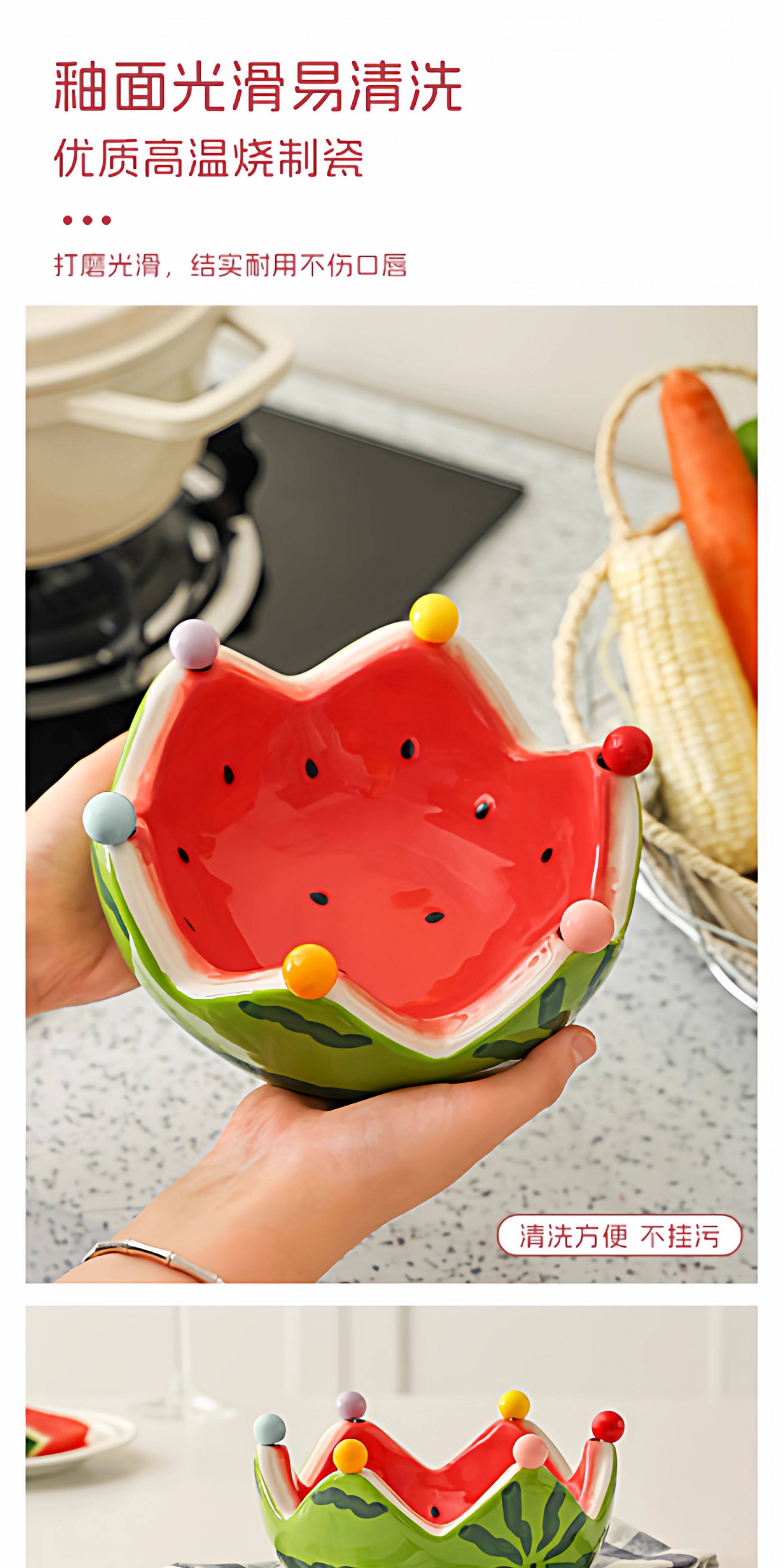 创意西瓜造型陶瓷果盘水果叉套装家用客厅茶几水果签甜品叉收纳碗详情8