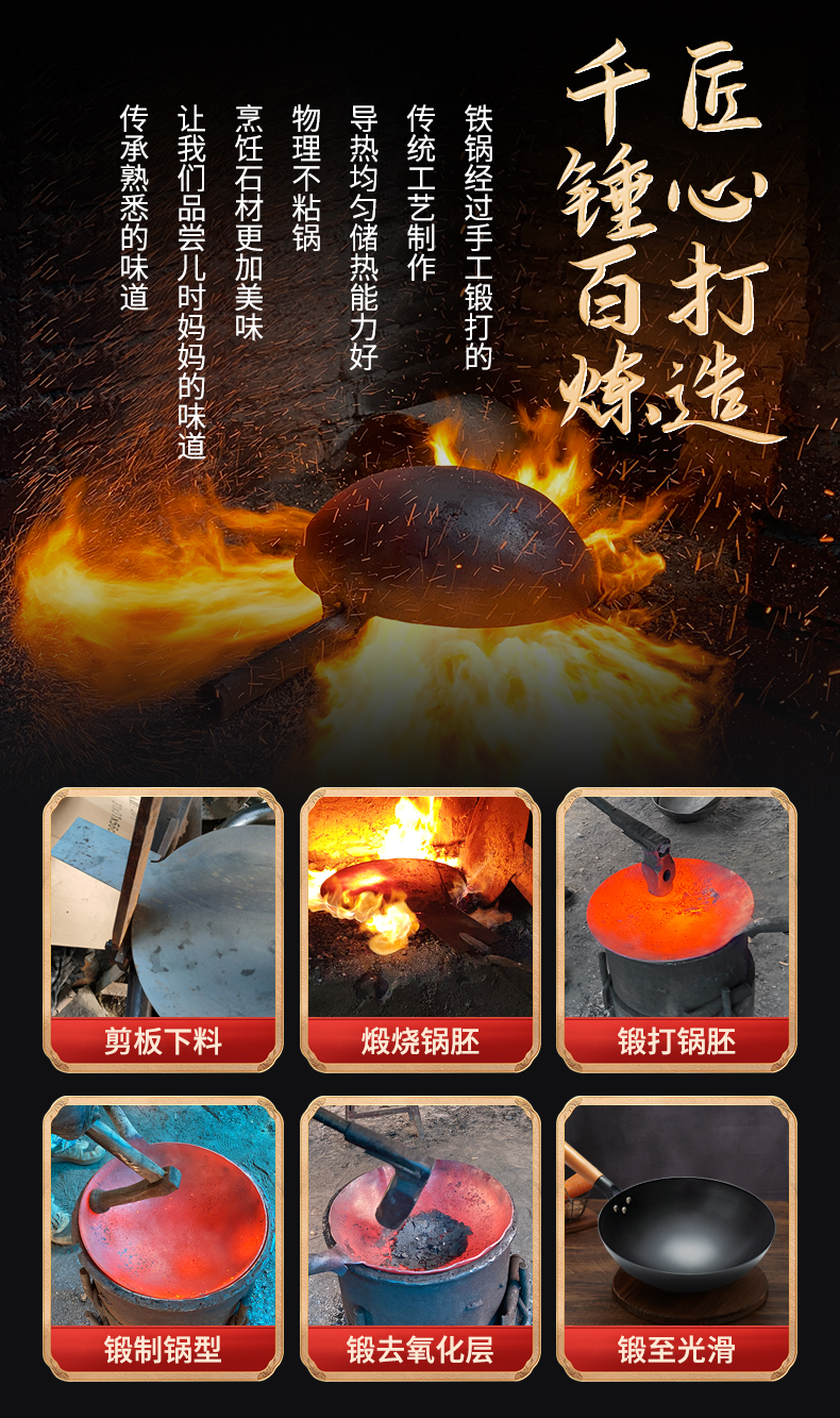 代发章丘传统老式铁锅炒菜锅家用无涂层不粘锅适用燃气灶专用铁锅详情1
