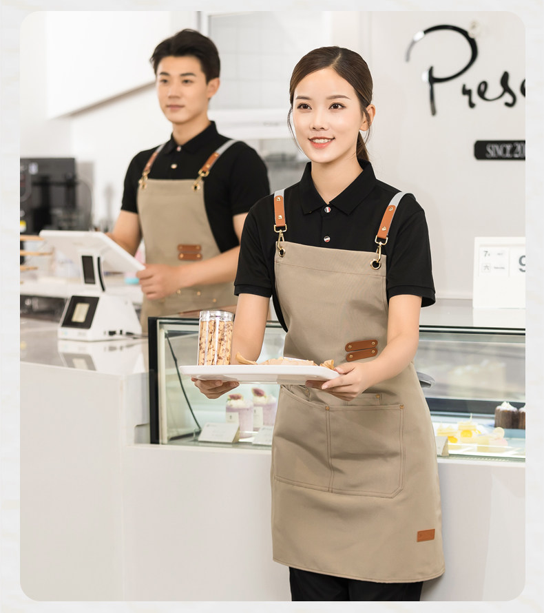 帆布围裙定制logo印字餐饮奶茶店花店超市蛋糕店专用防水工作服女详情11