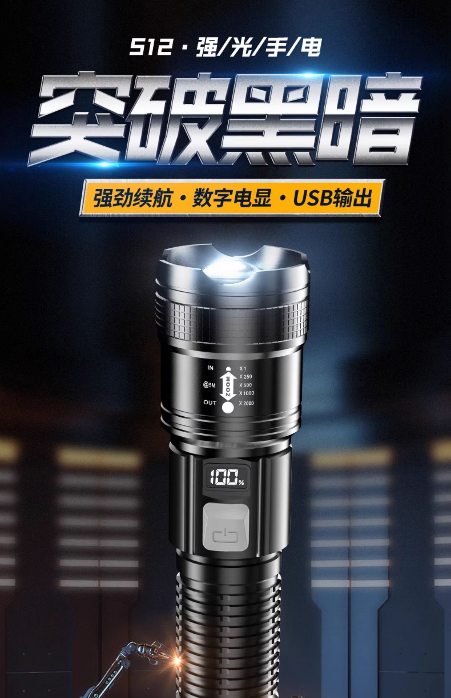 手电筒强光可充电式户外超亮远射小型迷你便携家用耐用儿童led灯详情1