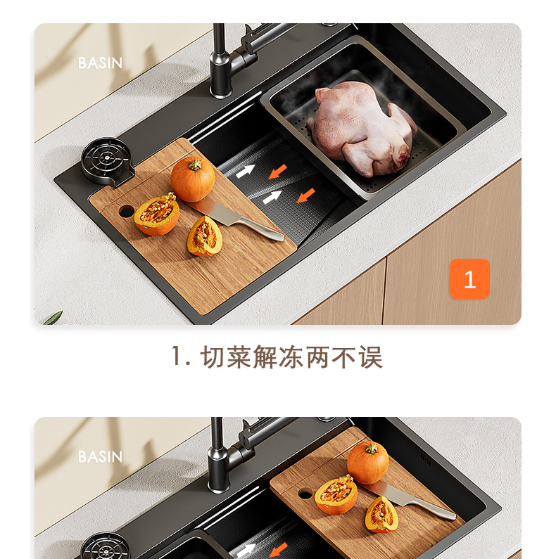 Cross-border customized sink, large single trough, millet grains, 304 stainless steel kitchen sink, bowl and sink, upper, middle and lower basins pic 11