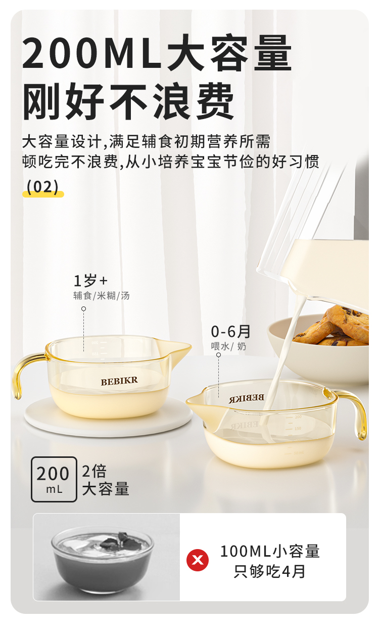 Bebikr婴儿辅食碗宝宝用新生儿鹰嘴碗喂水喂奶硅胶勺吃米糊套装详情7