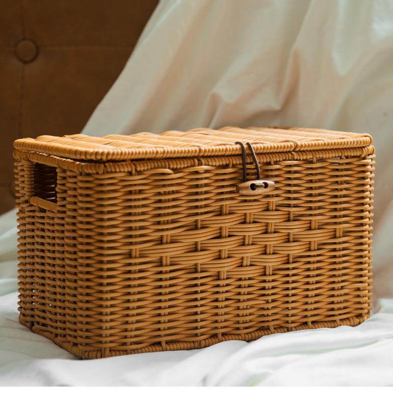 Household living room snack, toy, book, sundries sorting and storage basket, large-capacity clothes storage basket, rattan imitation handcrafted details Picture
