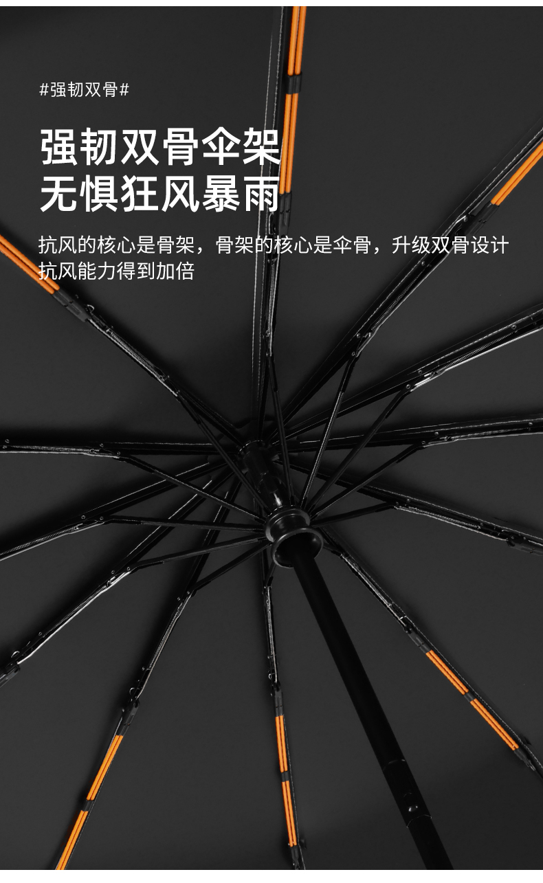 全自动抗雨伞加大加厚叠男士晴雨两用太阳伞女一键加固黑色手动详情7