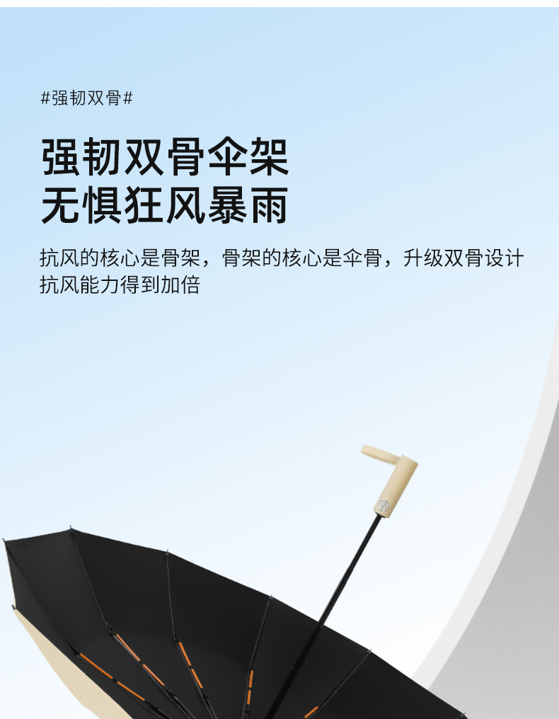 全自动抗雨伞加大加厚叠男士晴雨两用太阳伞女一键加固黑色手动详情5